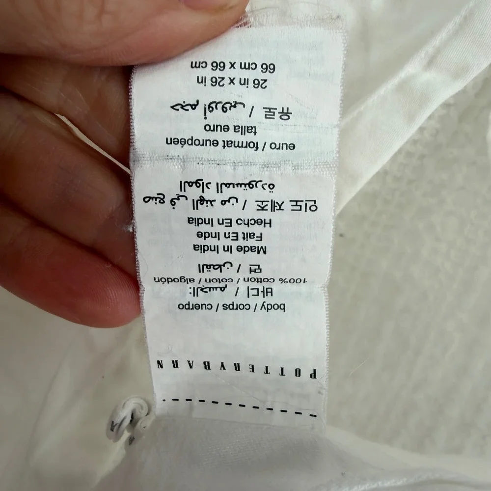 Pottery Barn White Cloud Linen Textured Euro Sham Cotton Puckered Weave Bedding